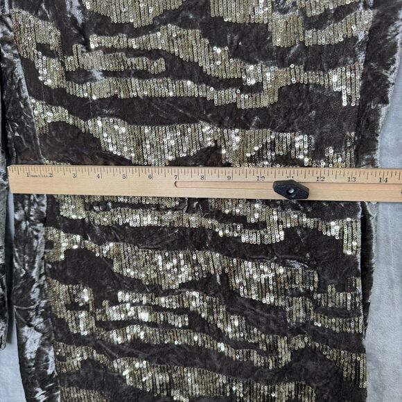 Boston Proper Dress Womens 4 Silver Gray Velvet Gold Sequin Party Cocktail - Picture 8 of 11